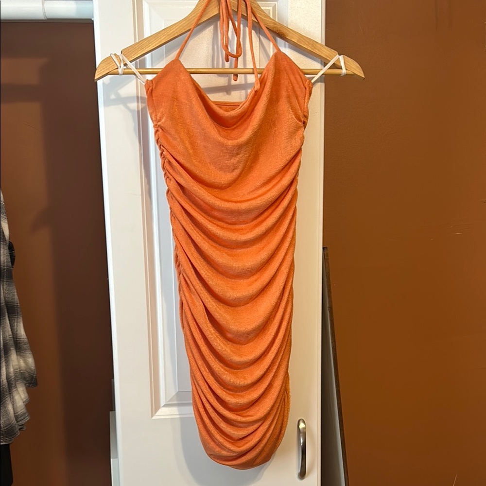 Elegant Orange Ruched Dress